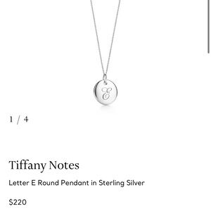 Tiffany and Co Notes Letter E Round Pendant in Sterling Silver Necklace